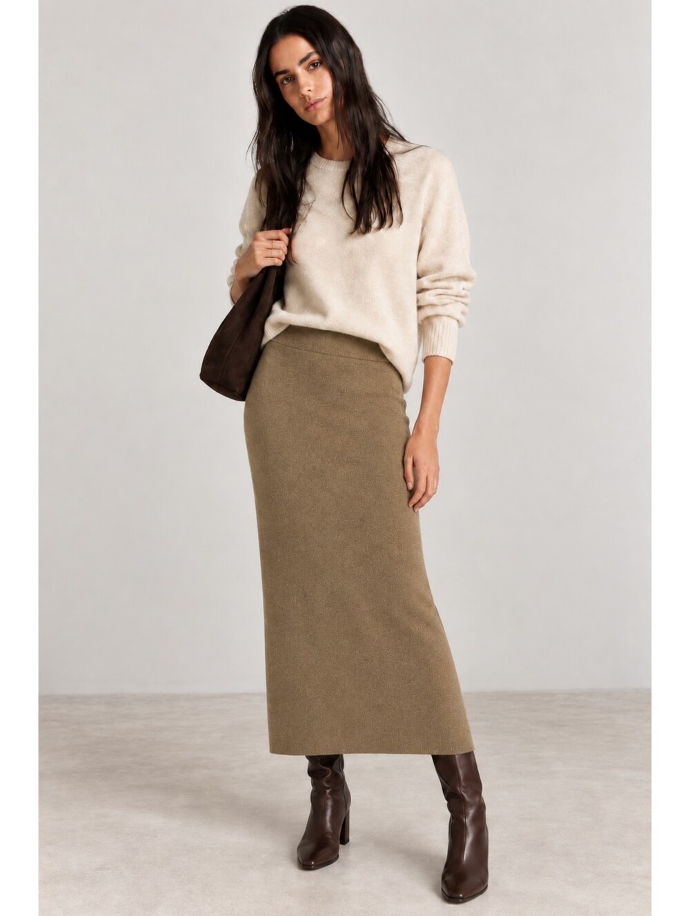 United Colors of Benetton Italy Minimalist Camel Angora Cashmere Knit Midi Skirt